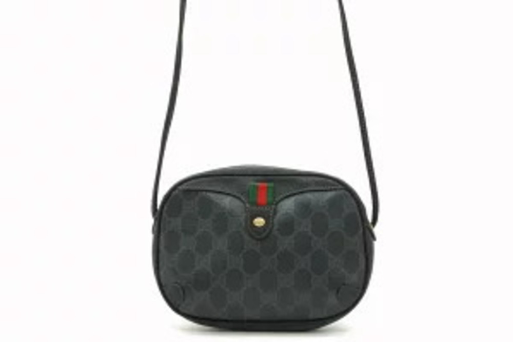 Gucci Accessory Web Stripe GG Supreme Leather Shoulder Bag Black